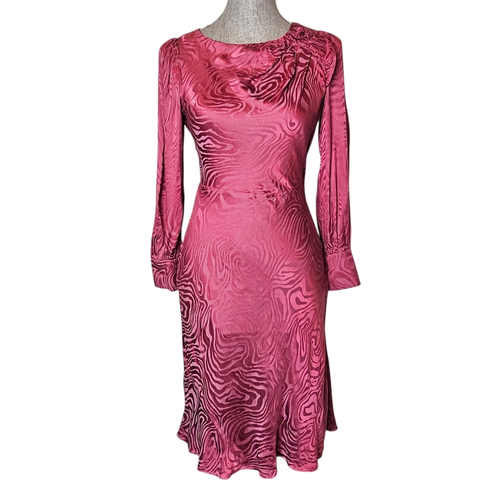 Rebecca Taylor Silk Blend Dress Size 0 Hibiscus Pink Silk Zebra Swirl 70s Mod